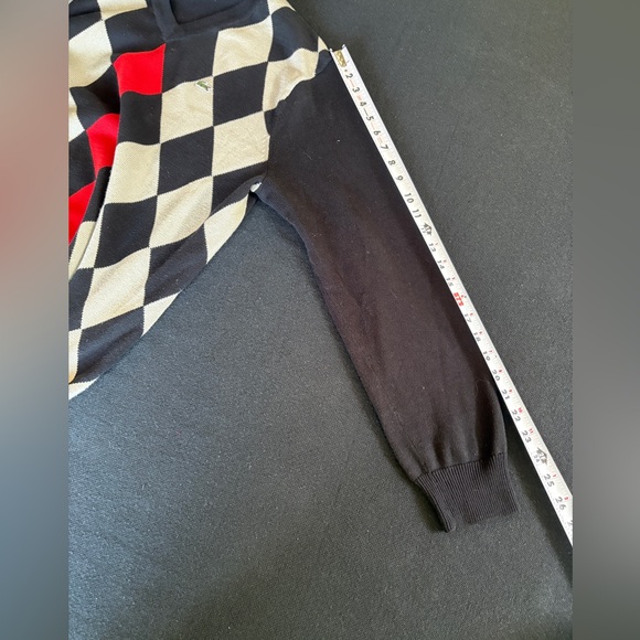 LACOSTE Mens Argyle Diamond Black Red Sweater. 5 - Picture 6 of 11